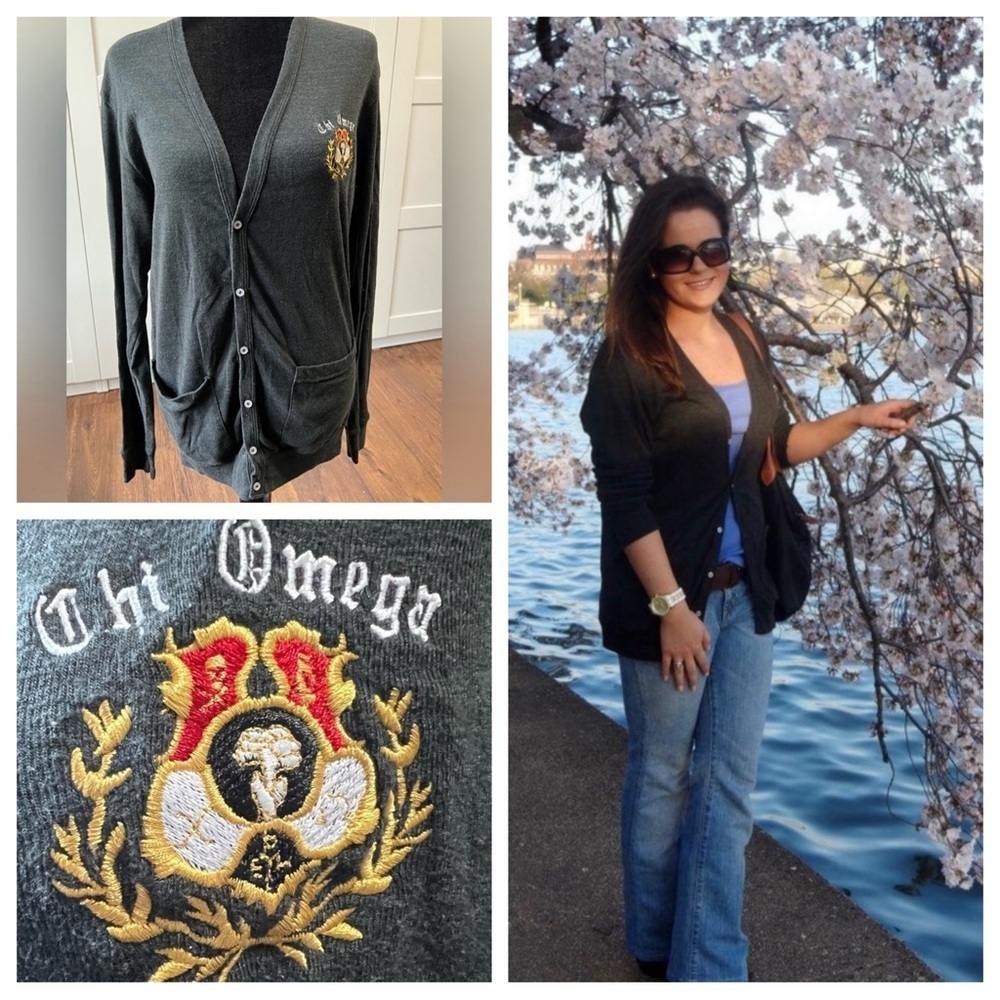 Women’s Chi Omega XO Sorority Collegiate Gray Sweater American Apparel Size M